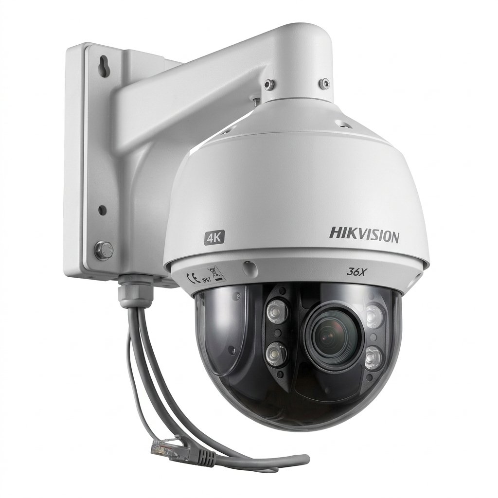 PTZ outdoor security camera mounted for wide coverage
